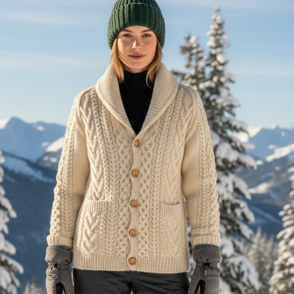 Vintage Lily Gagnon Montreal Hand-Knit Aran Cardigan